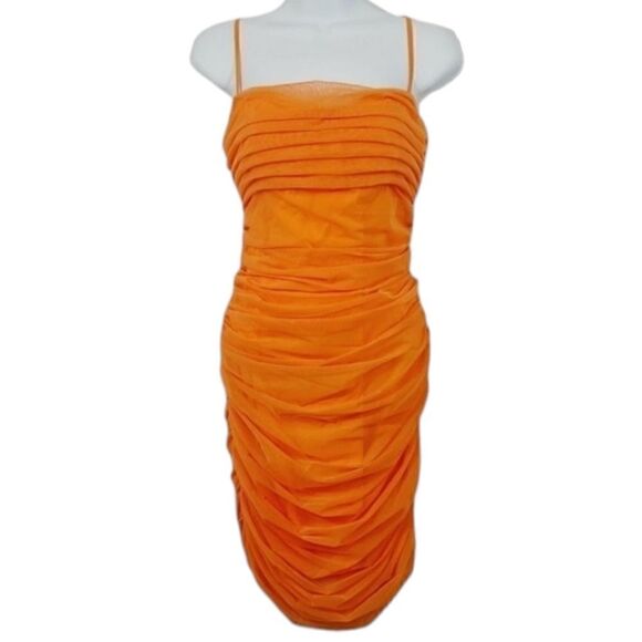 NEW Akira Tangerine Sheer Mesh Ruched Bodycon Mini Dress Size XL - Picture 9 of 13